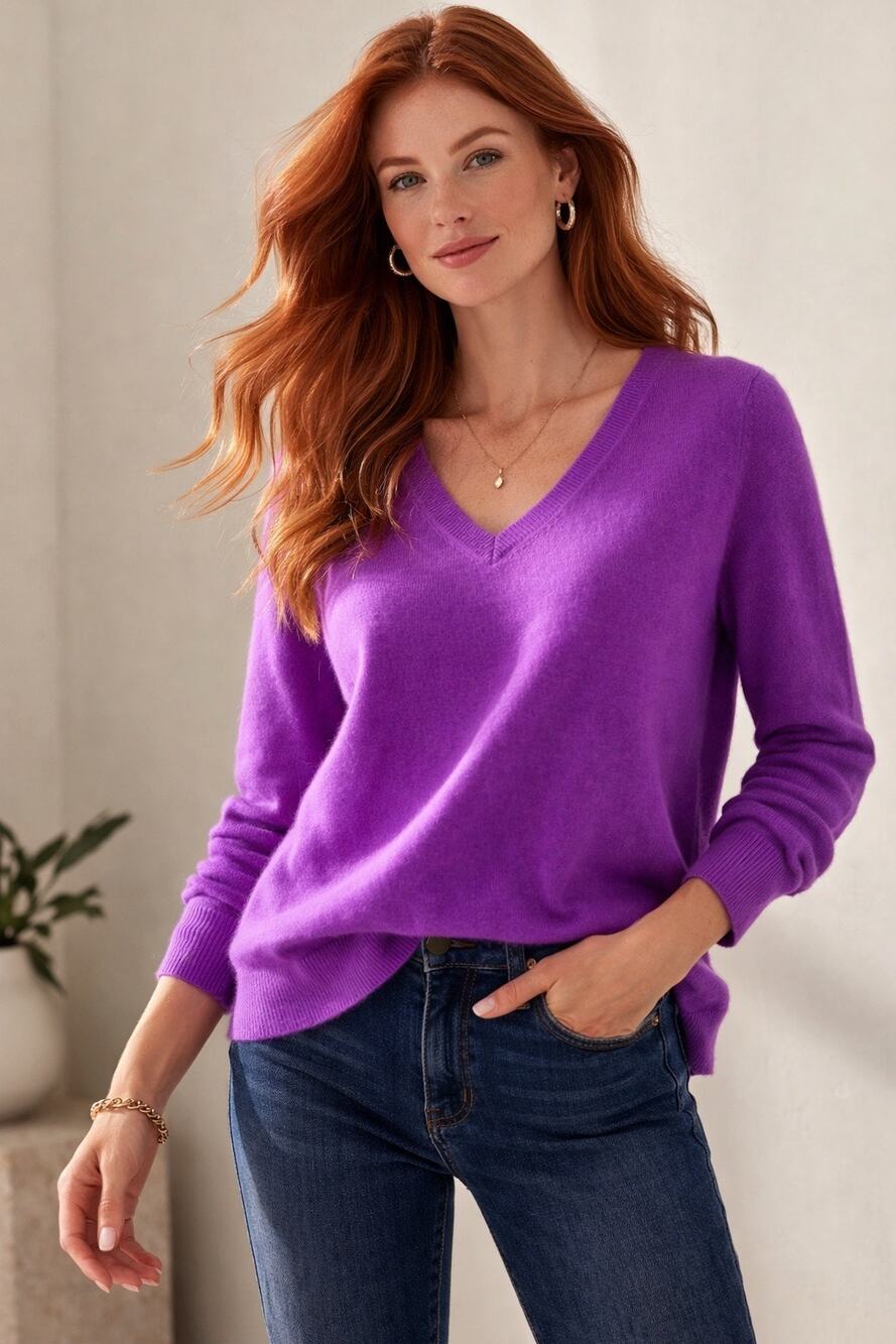 Alex Marie Cashmere Purple V-neck Sweater XL
